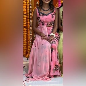 Pink Palazzo pant with draping blouse